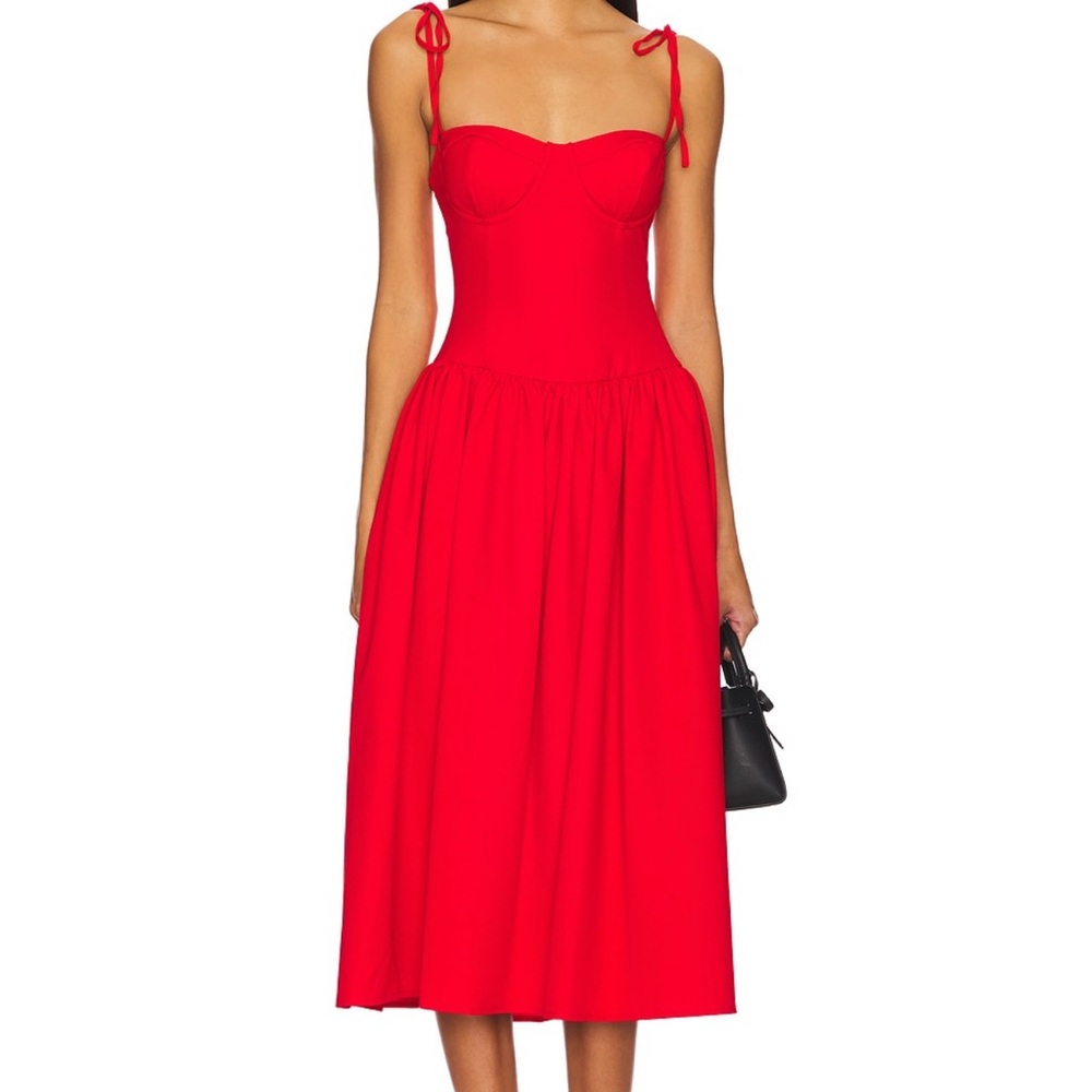 Theresa Midi Corset Dress in Red - Picture 3 of 4